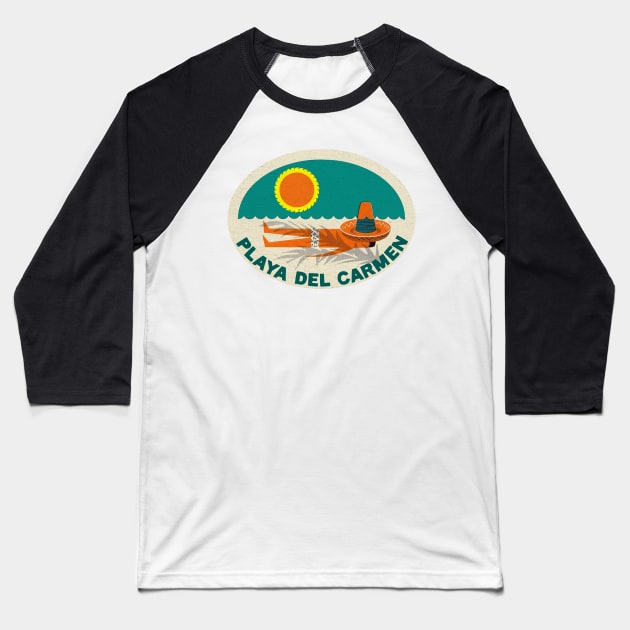 Playa Del Carmen Mexico Vintage Style Baseball T-Shirt by TravelTime